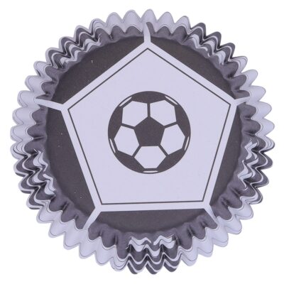 Cápsulas de Lámina de Balón de Fútbol Negro para Cupcakes, Tamaño Estándar con Relleno Profundo, Paquete de 30