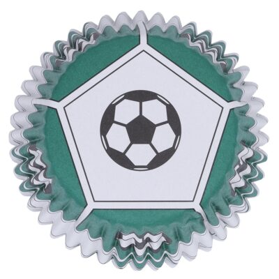 Cápsulas de Lámina de Balón de Fútbol Verde para Cupcakes, Tamaño Estándar con Relleno Profundo, Paquete de 30