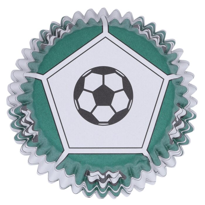 Cápsulas de Lámina de Balón de Fútbol Verde para Cupcakes, Tamaño Estándar con Relleno Profundo, Paquete de 30