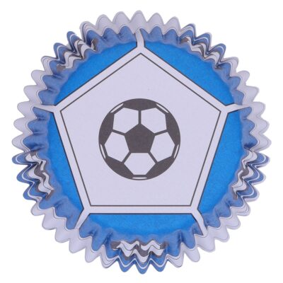 Cápsulas de Lámina de Balón de Fútbol Azul para Cupcakes, Tamaño Estándar con Relleno Profundo, Paquete de 30