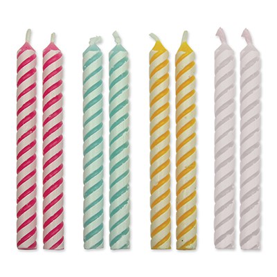Velas de Rayas de 4 Colores, Tamaño Pequeño, Paquete de 24