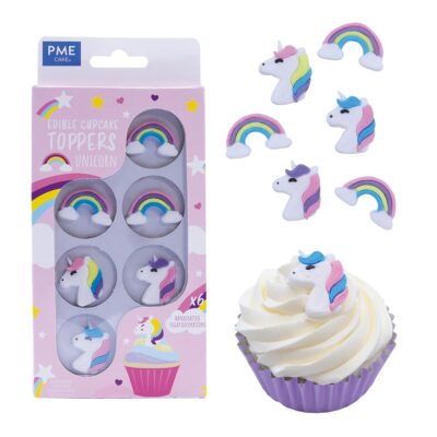 Adornos Comestibles para Cupcakes, Unicornio Fantasía, Pk/6<br>