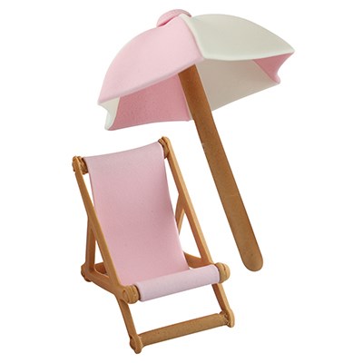 Decoraciones de Azúcar - Paraguas Rosado y Hamaca