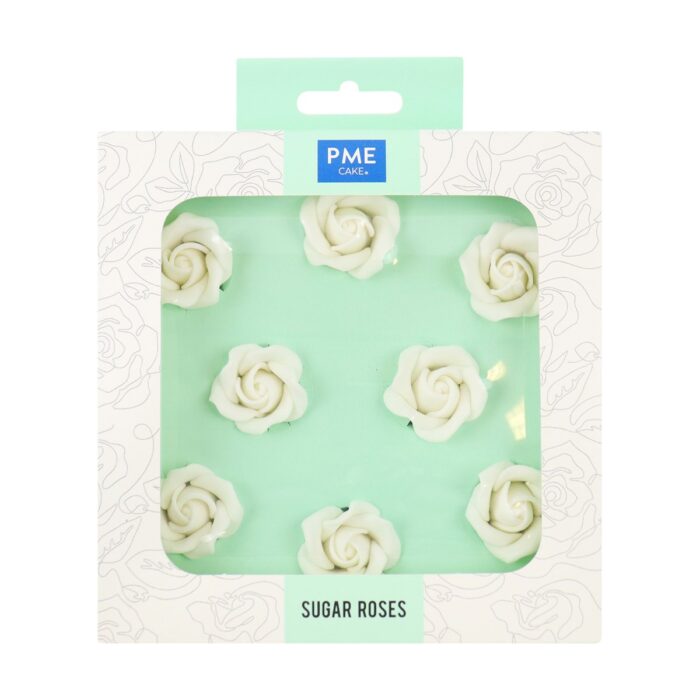 Rosas blancas de azúcar, 32mm (Set de 8)