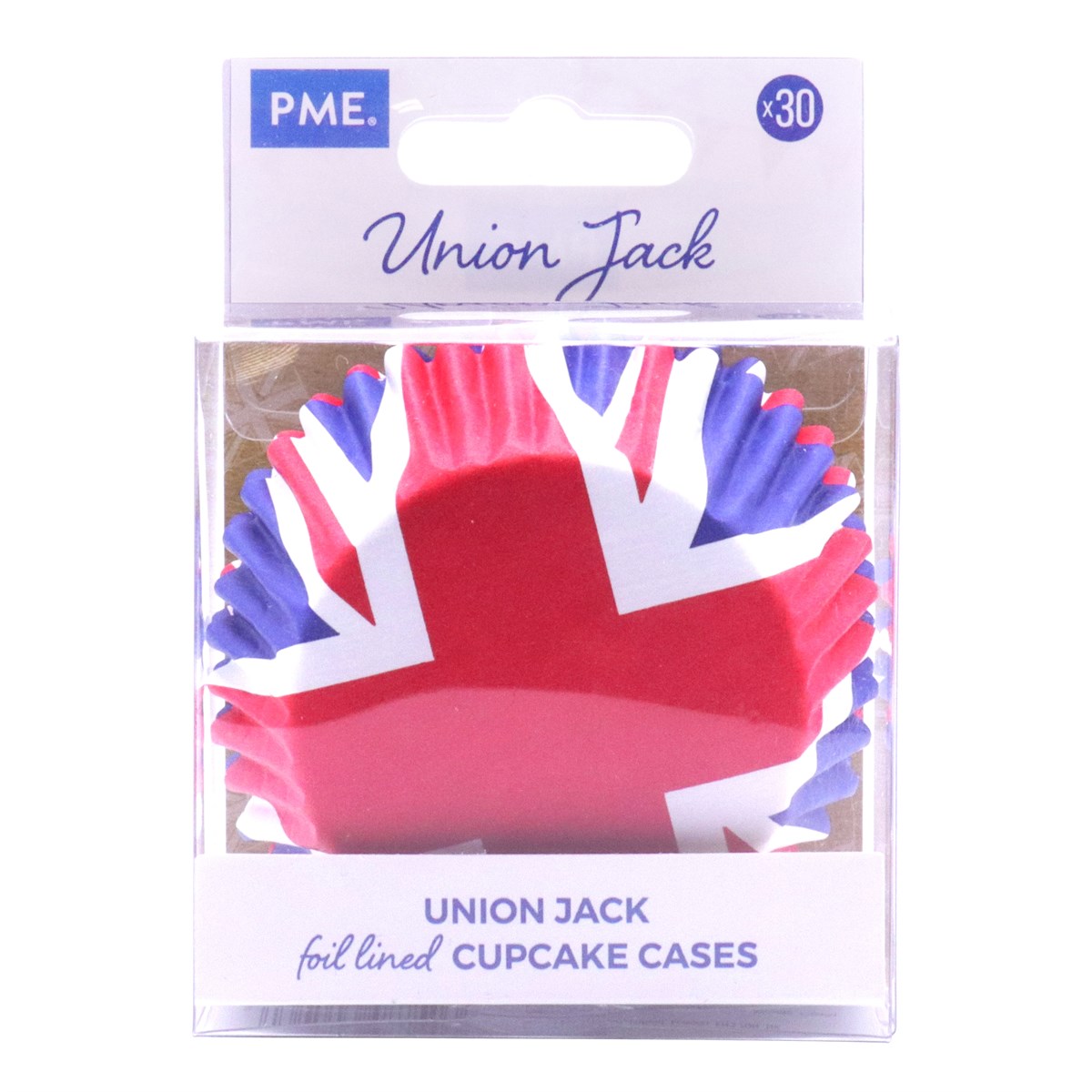 Fundas para cupcakes con lámina de papel de aluminio con diseño de bandera del Reino Unido (Union Jack), en paquete de 30 unidades.