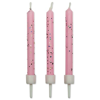 Velas de Color Rosa con Purpurina, Paquete de 10