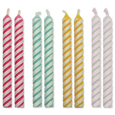 Velas de Rayas de 4 Colores, Tamaño Mediano, Paquete de 24