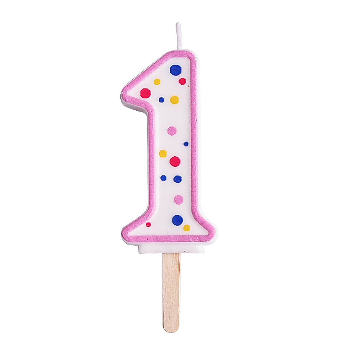Vela con Borde Rosa y Topos Multicolor de Número 1, Tamaño Grande