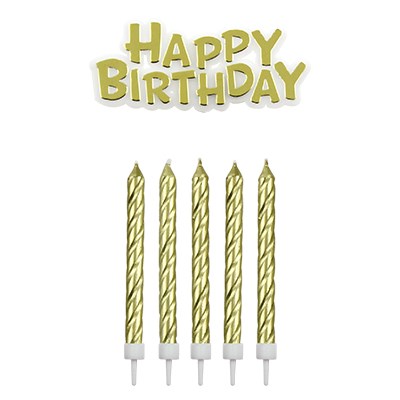 Set de Velas Placa Happy Birthday y Velas Doradas