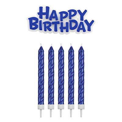 Set de Velas Placa Happy Birthday y Velas Color Azul