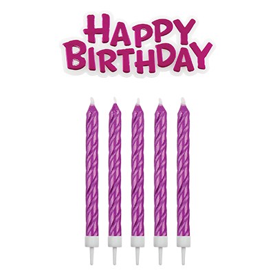 Set de Velas Placa Happy Birthday y Velas Color Rosa