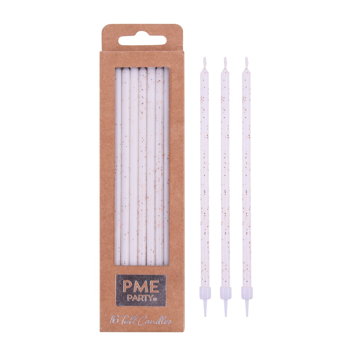 Velas - Extra Largas Blancas con Purpurina, Pack de 16 (18 cm / 7")