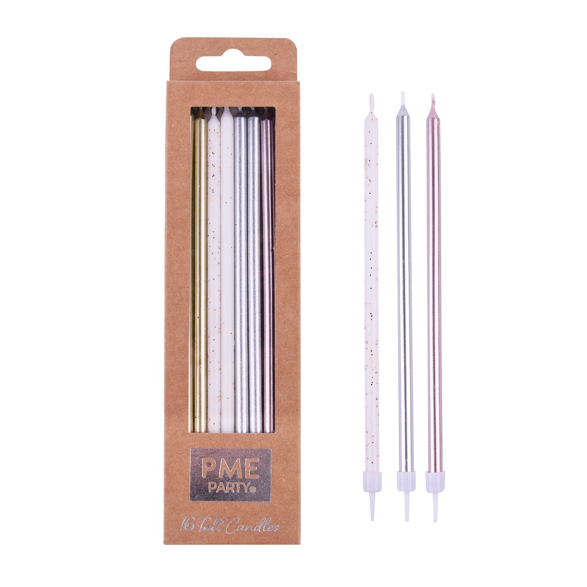 Velas Colores - Extra Largas con Purpurina, Pack de 16 (18 cm / 7")