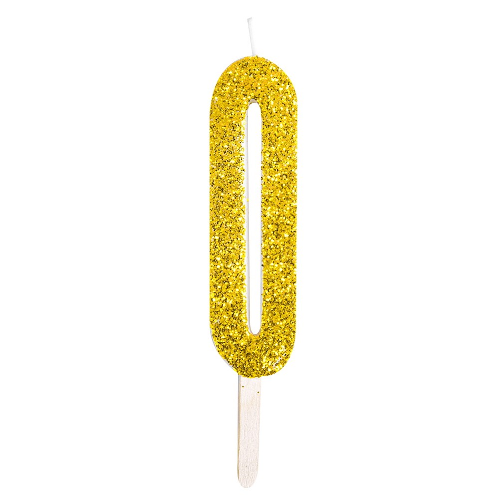 Gold Glitter Number Candle 0