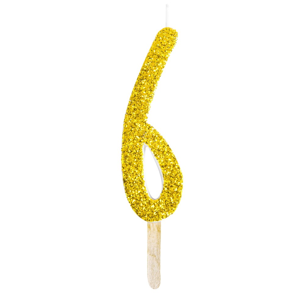 Vela de Número de Purpurina Dorada 6