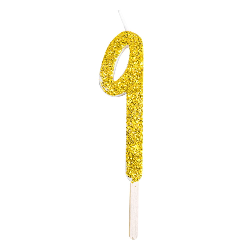 Vela de Número de Purpurina Dorada 9