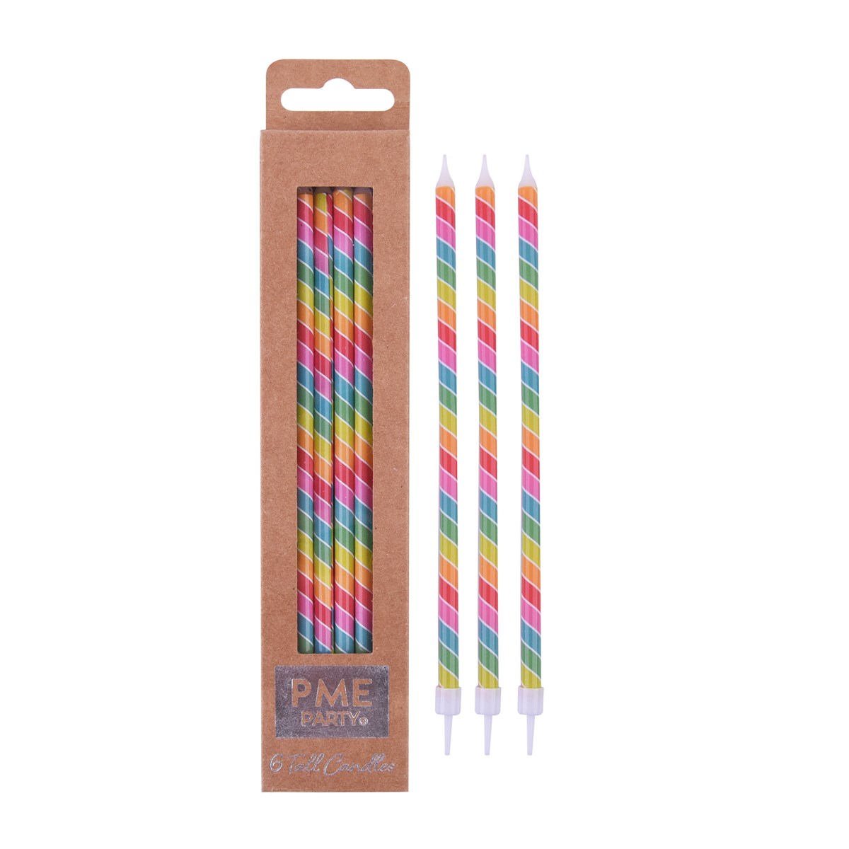 Velas Altas - Rayas Arcoíris Pk/6<br>