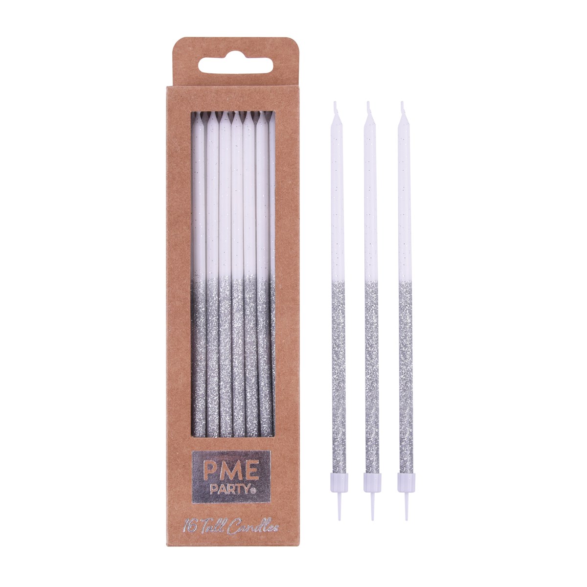 Velas Altas - Purpurina Plateada Pk/16<br>