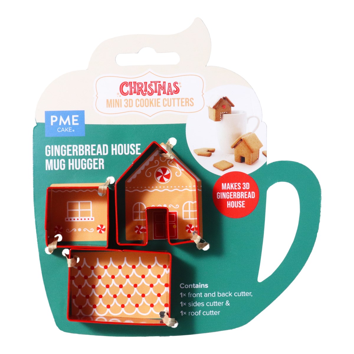 Navidad Set de 3 Cortadores de Galletas - Mini Casa de Jengibre - Abraza-tazas