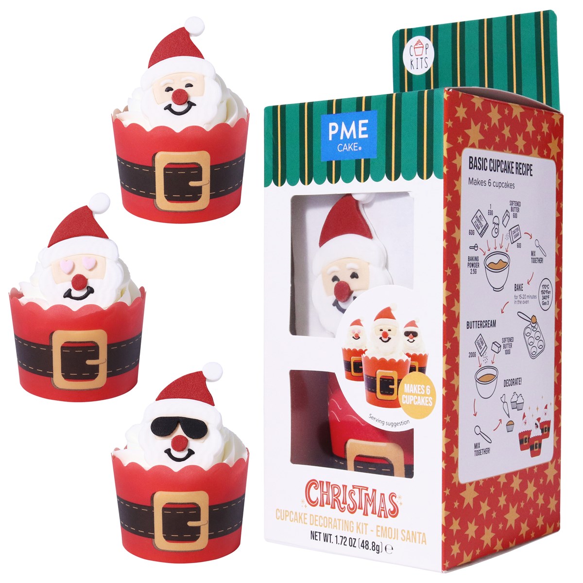 Navidad Kit de Decoración para Cupcakes - Emoji Papá Noel (Set de 6)