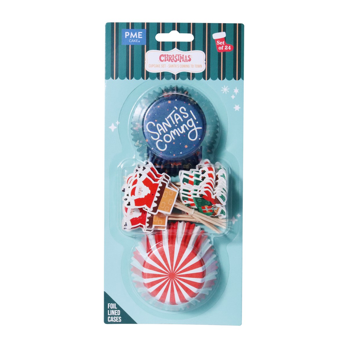 Navidad Set de 24 Cápsulas para Cupcakes y Toppers - Santa Viene a la Ciudad