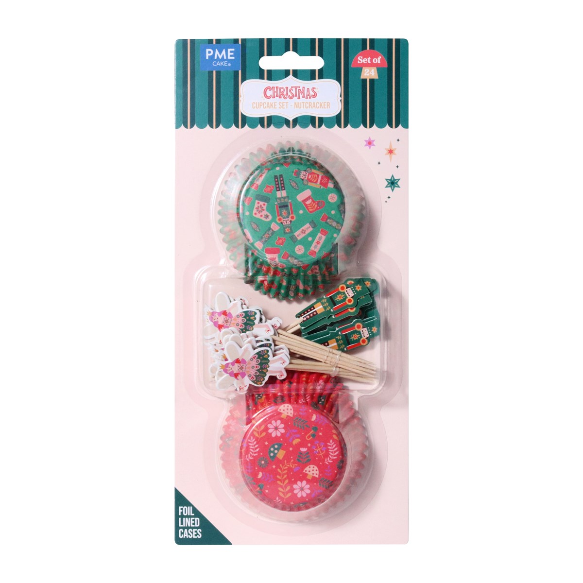 Navidad Set de 24 Cápsulas para Cupcakes y Toppers - Cascanueces
