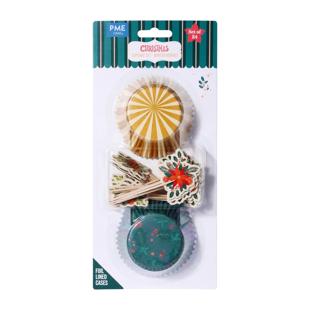 Navidad Set de 24 Cápsulas para Cupcakes y Toppers - Bayas de Invierno