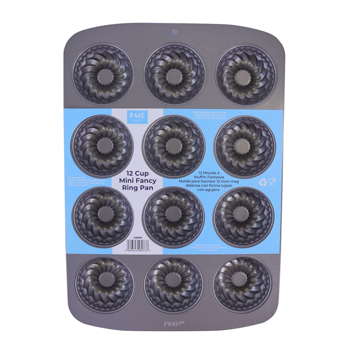 Molde para 12 Mini Bundt de Acero al Carbono Antiadherente (37,3 x 26,1 cm / 14,7 x 10,3")
