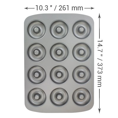 Molde para 12 Mini Donut de Acero al Carbono Antiadherente (37,3 x 26,1 cm / 14,7 x 10,3")