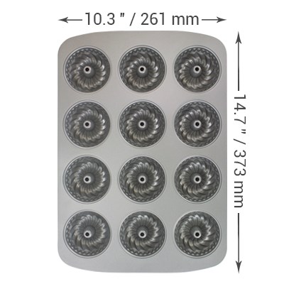 Molde para 12 Mini Bundt de Acero al Carbono Antiadherente (37,3 x 26,1 cm / 14,7 x 10,3")