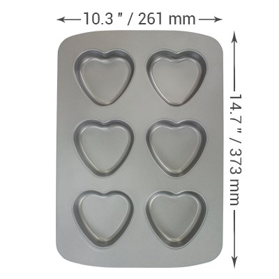 Molde para 6 Corazones de Acero al Carbono Antiadherente (37,3 x 26,1 cm / 14,7 x 10,3")