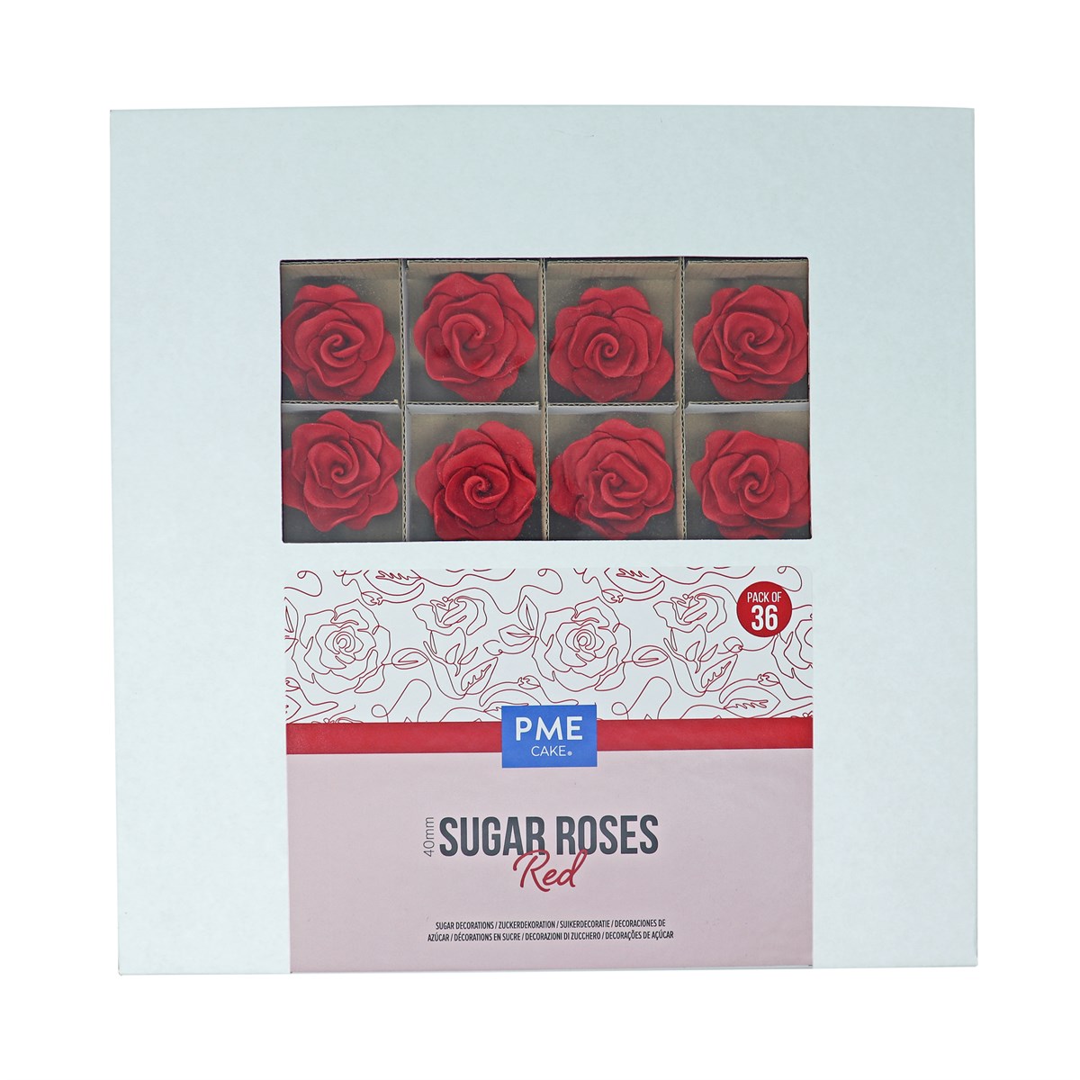 4mm Rosas de Azúcar para Decoración de Pasteles, Set de 36 (Rojo)