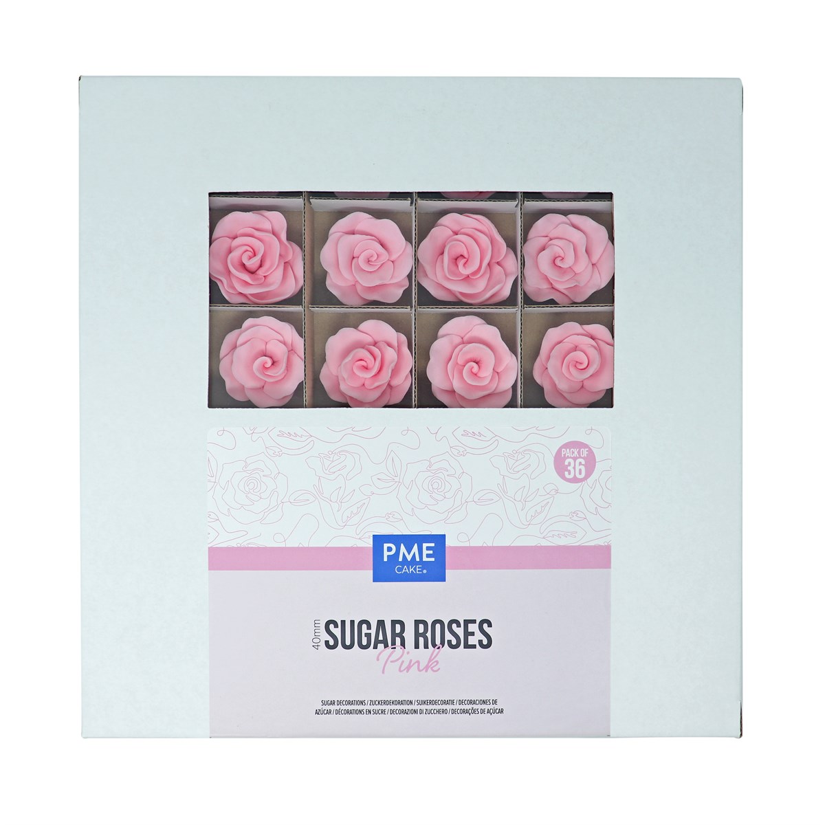 4mm Rosas de Azúcar para Decoración de Pasteles, Set de 36 (Rosa)