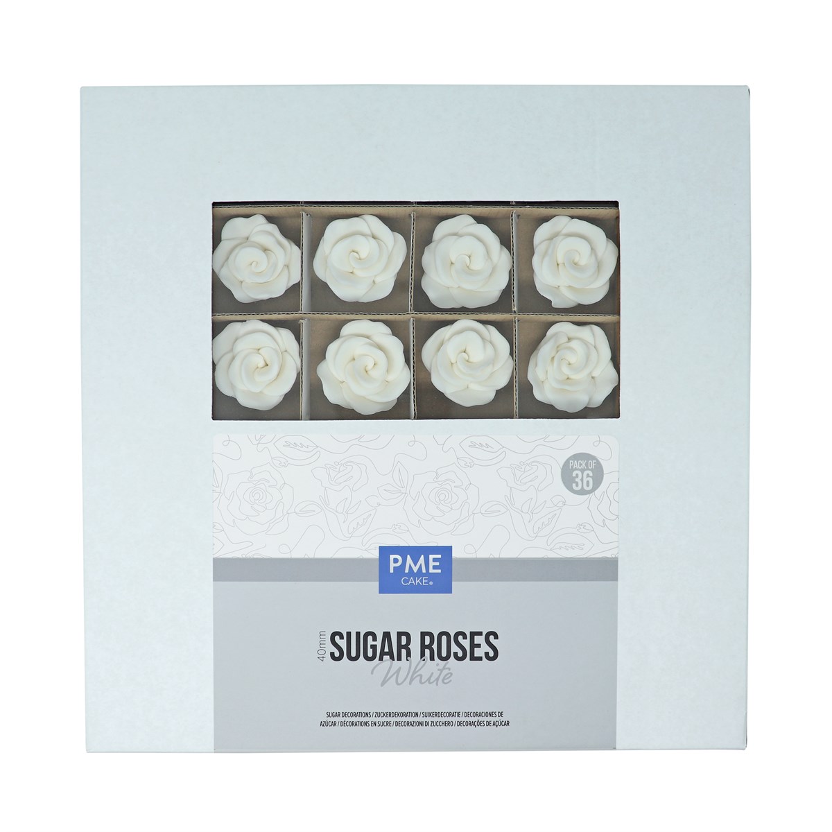 4mm Rosas de Azúcar para Decoración de Pasteles, Set de 36 (Blanco)