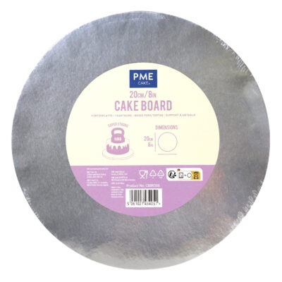 Cake Board redonda para Tarta con bordes lisos, Plata (8" / 20cm)