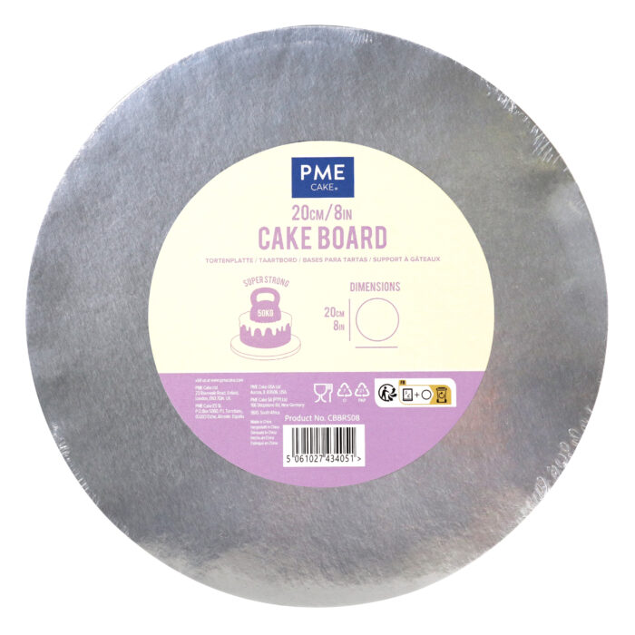 Cake Board redonda para Tarta con bordes lisos, Plata (8" / 20cm)