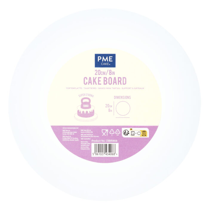 Cake Board redonda para Tarta con bordes lisos, Blanco (8" / 20cm)