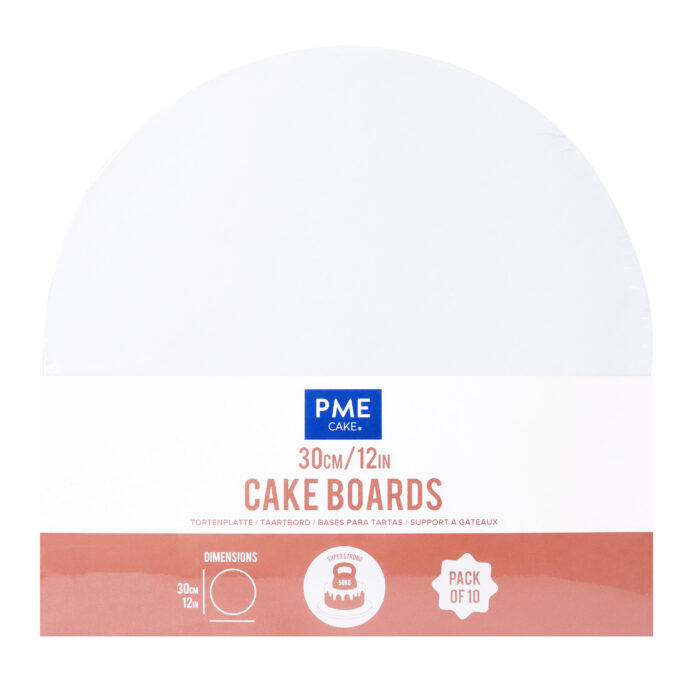 Set de 10 Cake Boards redondos para Tartas con bordes envueltos, Plata (12" / 30cm)