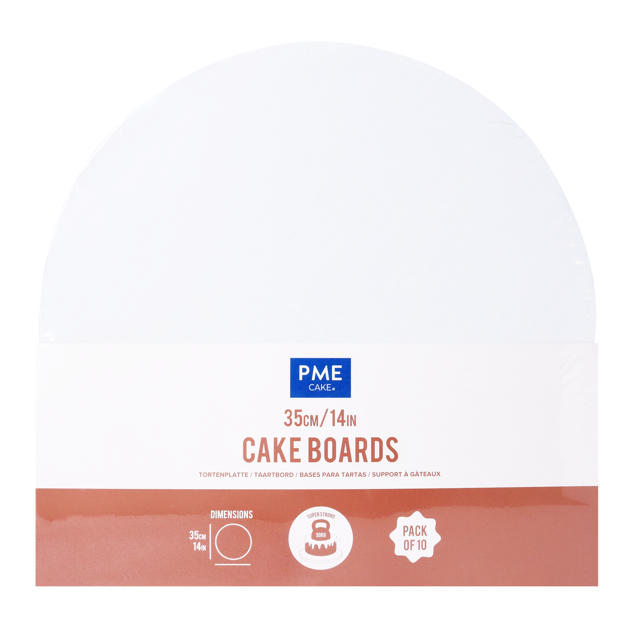 Set de 10 Cake Boards redondos para Tartas con bordes envueltos, Plata (14" / 35cm)