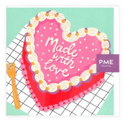 Tarjeta de Felicitación 'Hecha Con Amor' Torta de Corazón