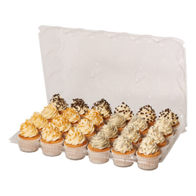 Set de 3 cajas porta cupcakes de plástico (24 huecos)