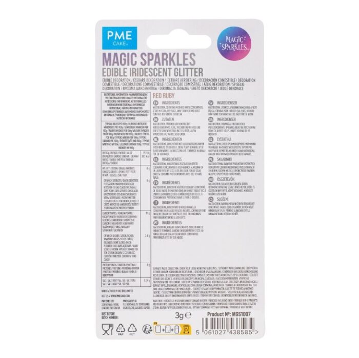 Magic Sparkles, Copos de Glitter Iridiscente Comestible – Rubí Rojo (3g) - Imagen 7