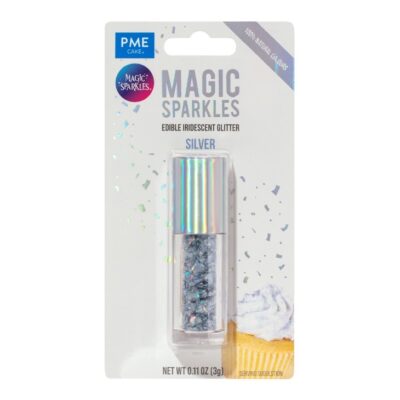 Magic Sparkles, Copos de Glitter Iridiscente Comestible –  Plata (3g)