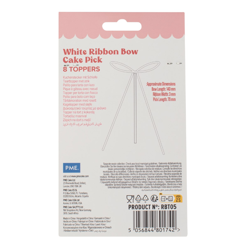 Topper con Lazo de Cinta para Tartas – Blanco (8 piezas) - Imagen 6