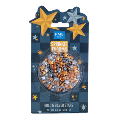 Navideño Sprinkle Charms - Estrellas Doradas y Plateadas (25g / 0.9oz)